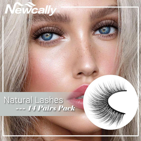 Newcally Lashes, 14 Pairs Pack of False Eyelashes, Natural Wispy Light Volume Faux Mink