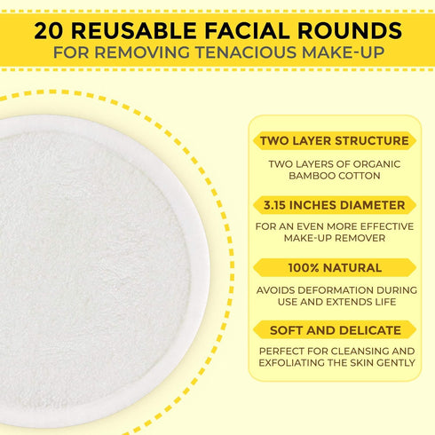 MP MOZZPAK (20 Pack) Reusable Makeup Remover Pads - Bamboo Cotton Rounds with Laundry Bag