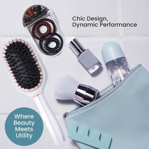 PAK Travel Hair Brush with 30 Hair Accessories Included - Wet/Dry Hair Brush with Built-in Storage by BeautyHak