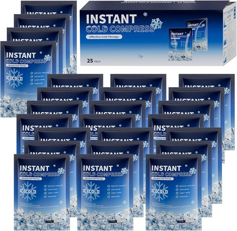 Instant Ice Cold Packs, 25 Pack 4.4" x 6"Disposable Ice Packs for