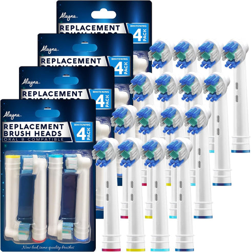 Professional White Replacement Brush Heads w/ 3D Whitening, Compatible with Oralb Braun Electric Toothbrush- 16 Pro Style- Fits The Oral-B Kids Care 1000 Etc.
