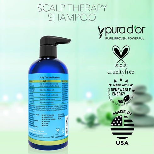 PURA D'OR Therapy Shampoo - 16oz Hydrating & Nourishing Scalp Care with Tea Tree & Argan Oil