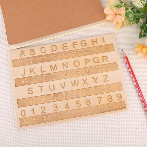 XIHIRCD 2pcs Braille Alphabet Board, Wooden Braille Fingerboard with Raised Dots & Engraved Letters & Numbers