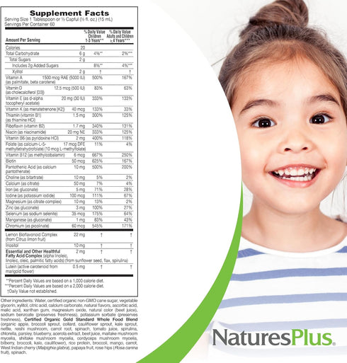 NaturesPlus Animal Parade Source of Life Gold Children's Liquid Multivitamin, 30 OZ, Natural Tropical Berry Flavor, 60