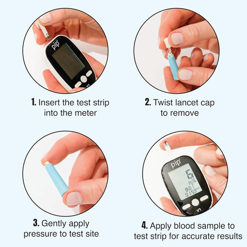 Pip Blood Glucose Monitor Travel Kit, 100 Glucometer Strips, 100 Lancets, Blood Sugar Test Kit with Control Solution