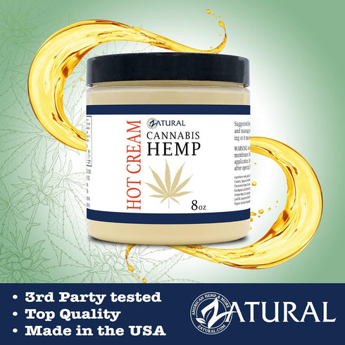 Zatural Hemp Hot Cream Massage for Joints and Muscles, Essential Oil Blend with Aloe and Hemp (8oz jar)