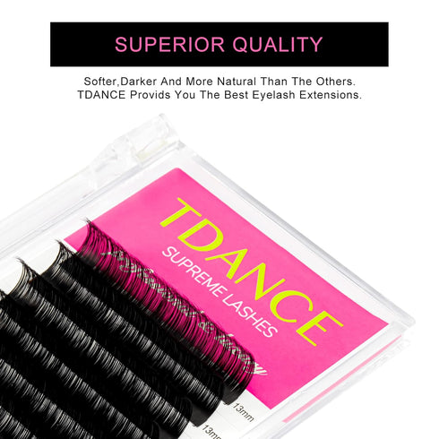 TDANCE Premium D Curl 13mm Semi Permanent Individual Eyelash Extensions, 0.18mm Thickness, Professional Use