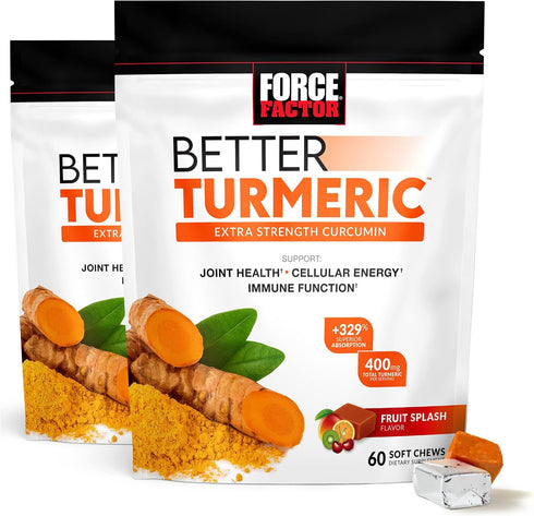Force Factor Better Turmeric Joint Support Supplement, 120 Soft Chews with HydroCurc Turmeric Curcumin