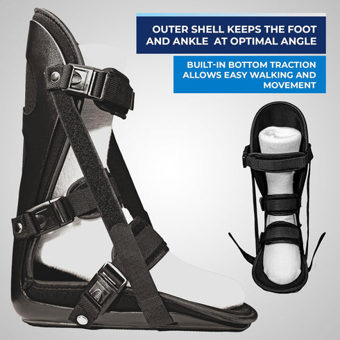 Brace On Adjustable Night Splint for Plantar Fasciitis and Foot Pain Relief, Medium, Black