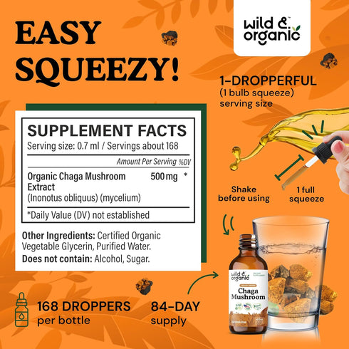 Immune Immunity 4 oz Wild & Organic Chaga Mushroom Drops - Support with Chaga Extract - Liquid Mushroom Supplement