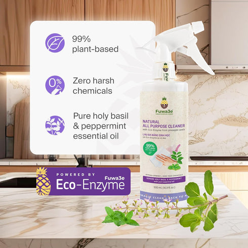 Fuwa3e Pineapple Enzyme Natural All Purpose Cleaner Spray Serene Holy Basil & Peppermint - 16.9oz 1 Pack - Non Toxic Multi Surface Cleaner 99% Plant Based Cleaner from Discarded Pineapple Peels