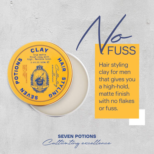 SEVEN POTIONS Hair Clay - 3.4 fl oz, High Hold Matte Pomade for Effortless Hair Styling, Natural, Vegan, Cruelty Free