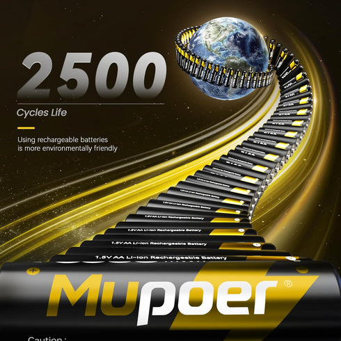 Mupoer 3600mWh,1.5V Outdoor,8 Pack 2A Rechargeable AA Lithium Batteries with Box Rechargeable AA Lithium Batteries
