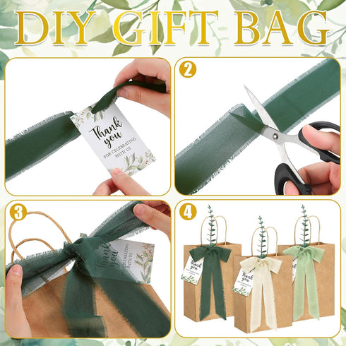 Motipuns 50 Sets Wedding Bags for Guests Bulk Sage Green Wedding Welcome Gift Bags Stuffers with Faux Eucalyptus Stems