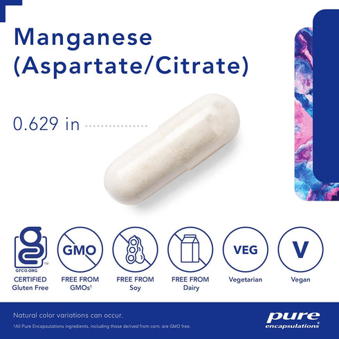 Pure Encapsulations Manganese (Aspartate/Citrate), 60 Capsules, Hypoallergenic Trace Mineral Supplement