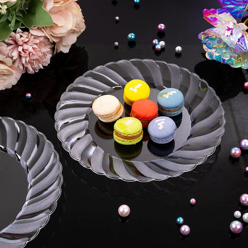 U-QE 100 Pieces Clear Plastic Plates, 6 Inch Disposable Dessert Plates, Washable & Reusable for Parties