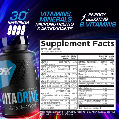 EFX Sports Vita Drive Multivitamin for Athletes, 30 Servings, 120 Capsules
