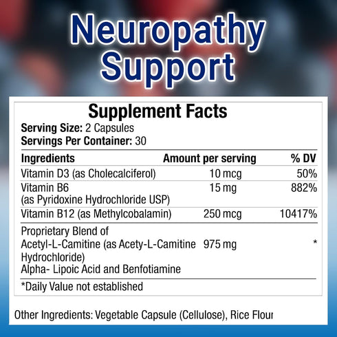 High-Potency Neuropathy Support Supplement with Acetyl-L-Carnitine, 60 Vegetable Capsules