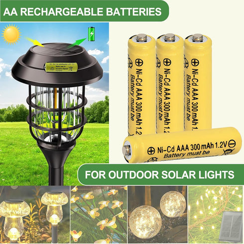 Zsolarigt 10 Packs 300mah 1.2 1.2V AAA Size Volt Nicd Solar Batteries, NICD Triple A Rechargeable Battery for Outside
