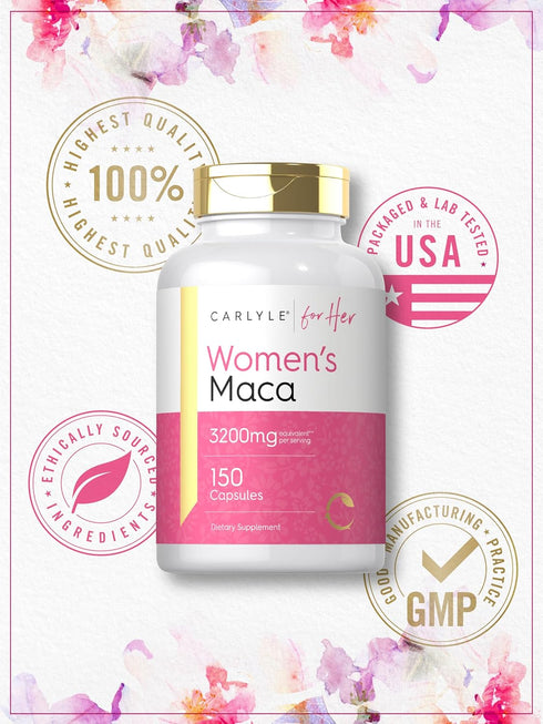 Carlyle Maca Root Capsules for Women 3200mg | 150 Count | Gluten Free, Non-GMO Supplement for Her