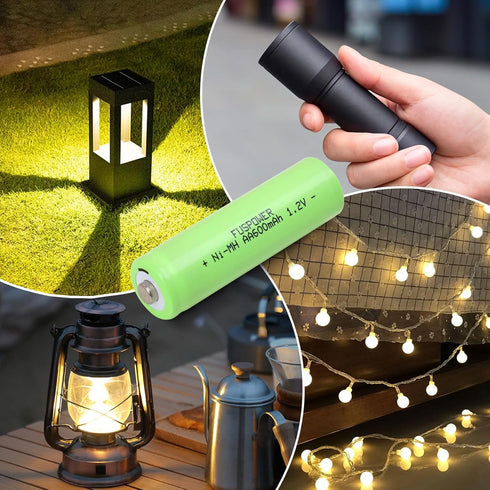 AA Rechargeable Batteries, 600mAh NiMH for Outdoor Garden Landscaping String Lights Flashlight Mice (12 Count)