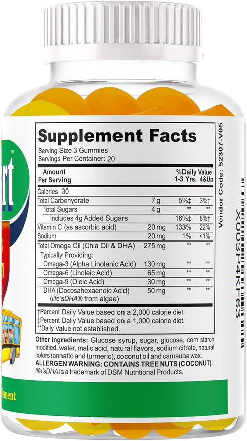 BrightStart Brain Focus Vitamins for Kids & Teens, Omega 3 Supplement, Focus Booster Nootropic Support, 60 Gummy
