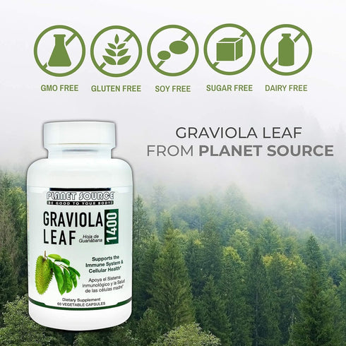 Planet Source Immune Inflammation Immune 60 1400mg Graviola Leaf - Annona Muritcata Soursop - Boost and a Healthy