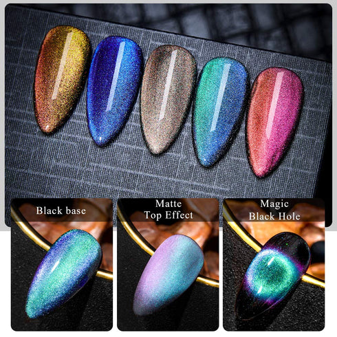MEET ACROSS 9D Cat Eye Gel Nail Polish Set - 6 Colors Soak Off UV LED Light Magnetic Gel Kit with Free Magnet Stick