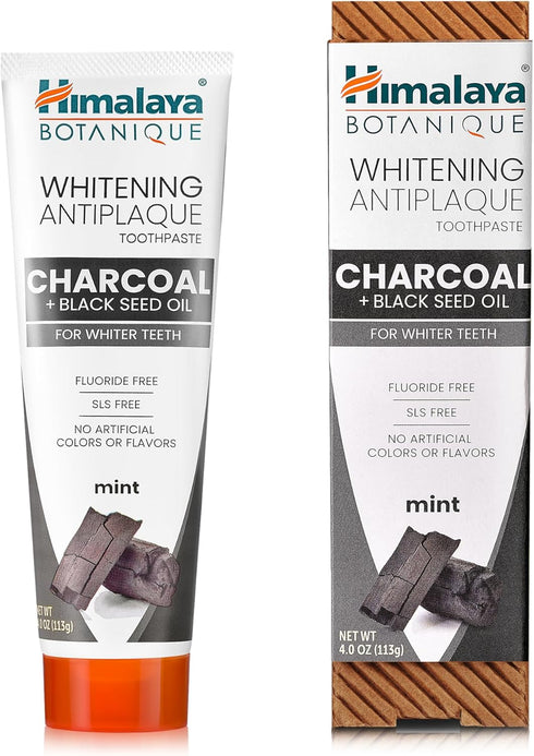Himalaya Botanique Whitening Antiplaque Toothpaste - Charcoal and Black Seed Oil for Whiter Teeth, 4 oz