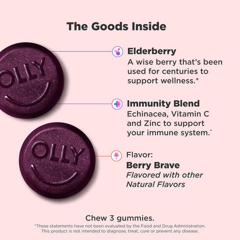 Immunity Gummy, Immune 15 45 Count OLLY Active Support Supplement,* Elderberry, Zinc, Vitamin C, Berry Flavored, Day