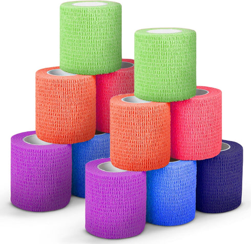 Ever Ready First Aid Self Adherent Cohesive Bandages - 3" x 5 Yards, 12 Count in Rainbow Colors