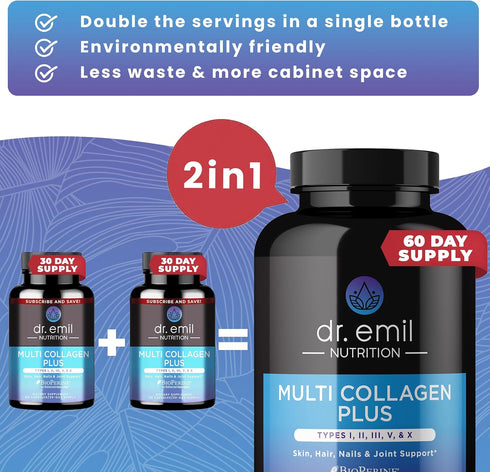 DR. EMIL NUTRITION Multi Collagen Pills - 180 Capsules for Hair, Skin, Nails, & Joints, Hydrolyzed Collagen