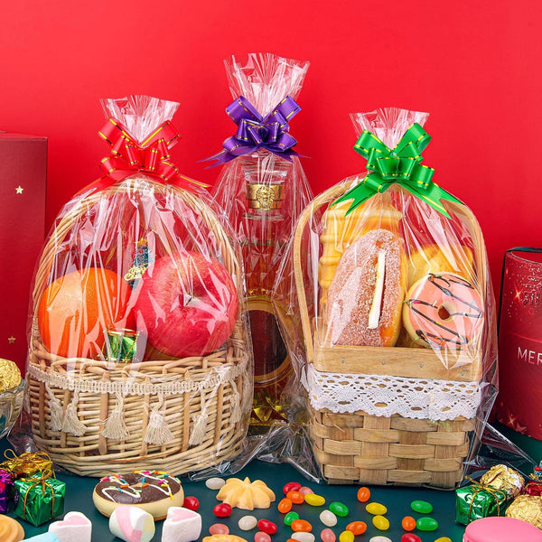 Yeumk 5pcs Extra Large Cellophane Bags for Gift Baskets Large Clear Cello Bags