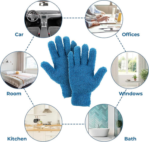 2 Pairs Microfiber Gloves, Washable Reusable Household Cleaning Gloves for Dusting Plants, House, Cars, Furniture
