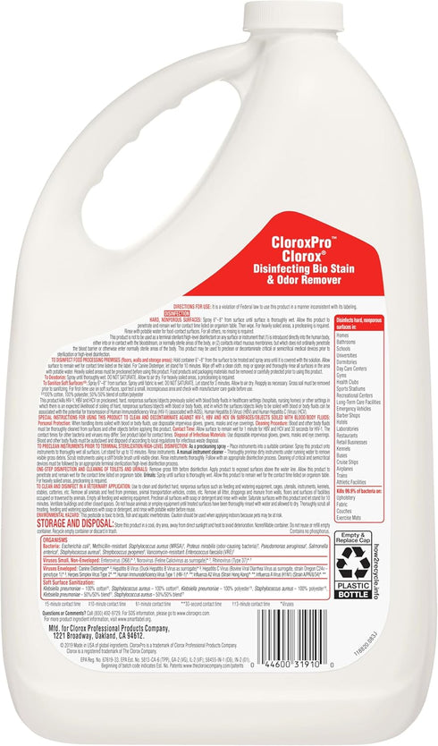 CloroxPro Disinfecting Bio Stain & Odor Remover, Refill, 128 Ounces