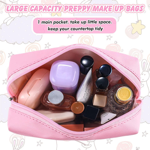 Pink PU Makeup Pouch - Personalized Preppy Initial Cosmetic Bag for Women, Small Travel Skin Care Stuff (S)