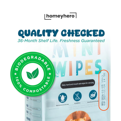 HomeyHero 100% 7x5.6 Inch, 30 192 Travel Baby Wipes - Plant-Based Bamboo, Safe for Babies & Sensitive Skin, Unscented