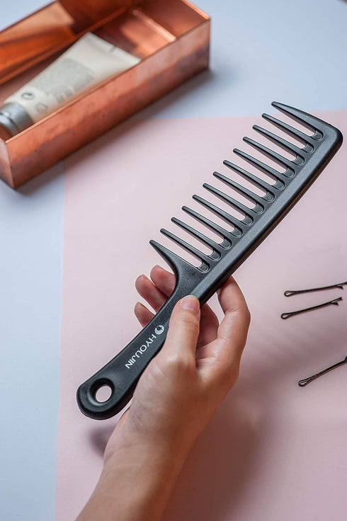 HYOUJIN Black Large Wide Tooth Detangler Paddle Brush, Best Styling Comb for Curly, Wet, Long Hair