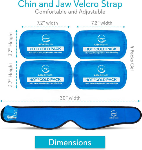 Face Ice Pack Wrap for TMJ Relief - 4 Reusable Hot & Cold Gel Packs for Mouth, Oral & Facial Surgery Pain