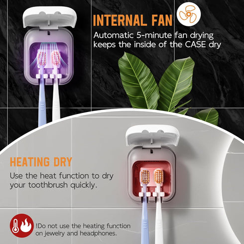 Toothbrush Sanitizer Case with UV-C Lights, Dryer Heating, Portable Toothbrush Cover for Home & Travel