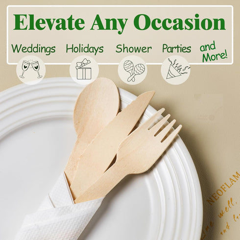 300 Pack Disposable Wooden Cutlery, Eco-Friendly Natural Wooden Utensils for Outdoors and Parties (Spoon-300Pcs)
