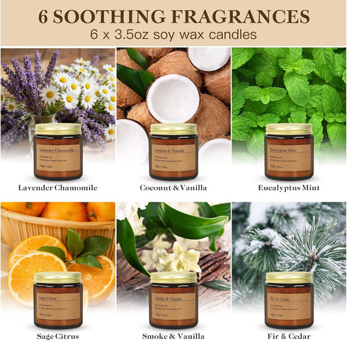 MOULENGGU 6-Pack 3.5 Oz Set Scented Candles for Home, Soy Wax Candles Gift with Lavender Chamomile & Eucalyptus Mint