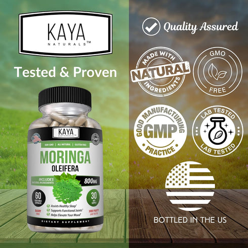 Kaya Naturals Moringa Leaf Extract - Pure Miracle Tree Moringa - Complete Greens Superfood Supplement - 60 Veggie Count