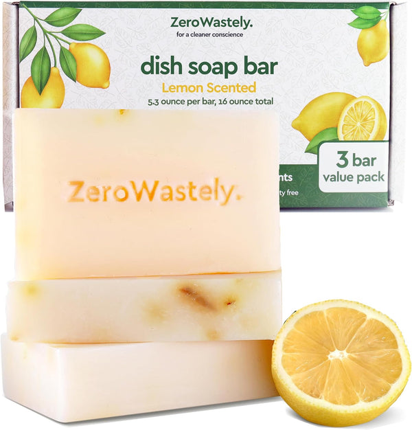 Natural Dish Soap Bar - Value Pack of 3 Solid Dish Soap Block 16oz, Lemon Scented, Long Lasting, Skin Friendly, Organic