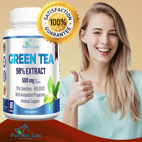 Green Tea Extract 98% - 3X Strength, 75% Polyphenol Catechins, 60 Capsules Super Antioxidant