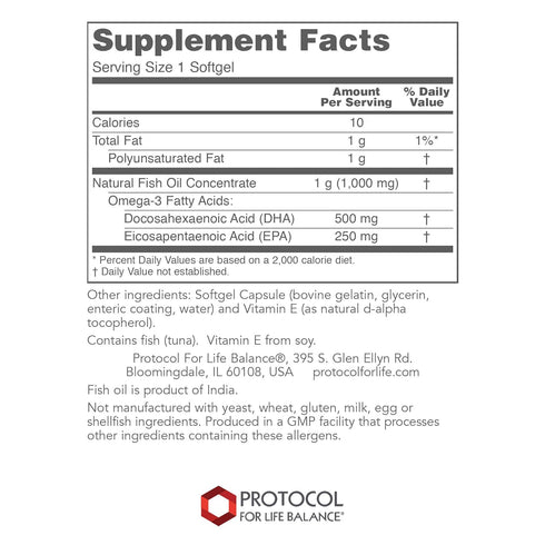 Protocol DHA-500 - DHA 500mg & EPA 250mg - Fish Oil Supplement for Brain Health & Support, 120 Softgels