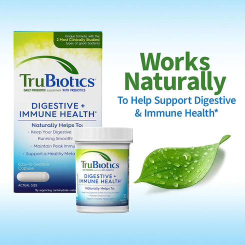 TruBiotics Probiotics 30 Capsules, Digestive & Immune Health Support, Regularity & Abdominal Discomfort Relief