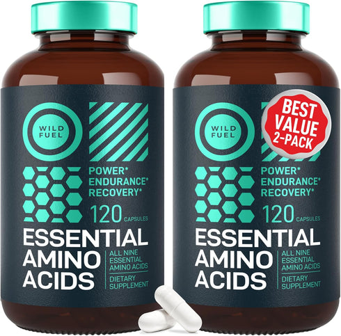 Essential Amino Acids Supplement - All 9 BCAAs Amino Acid Complex for Power & Recovery - 2 Pack 240 Vegan BCAA Capsules