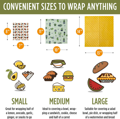Trifecta Living Co. Set of 7 Versatile Beeswax Wraps, Durable Fresh Food Keeper, Unique Designs for Zero-Waste Kitchen