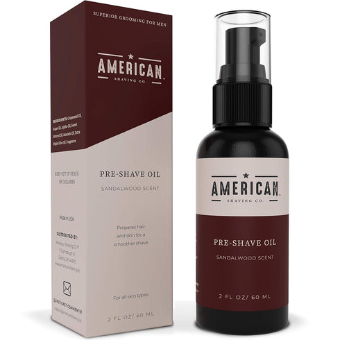 Pre-Shave Oil by American Shaving Co - Sandalwood Scent, Natural Blend Argan & Jojoba Oil, 2 Oz